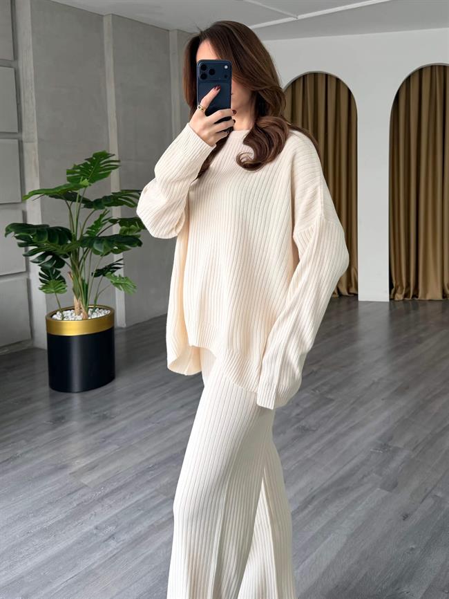 Bisiklet Yaka Fitilli Takım 4004 Krem