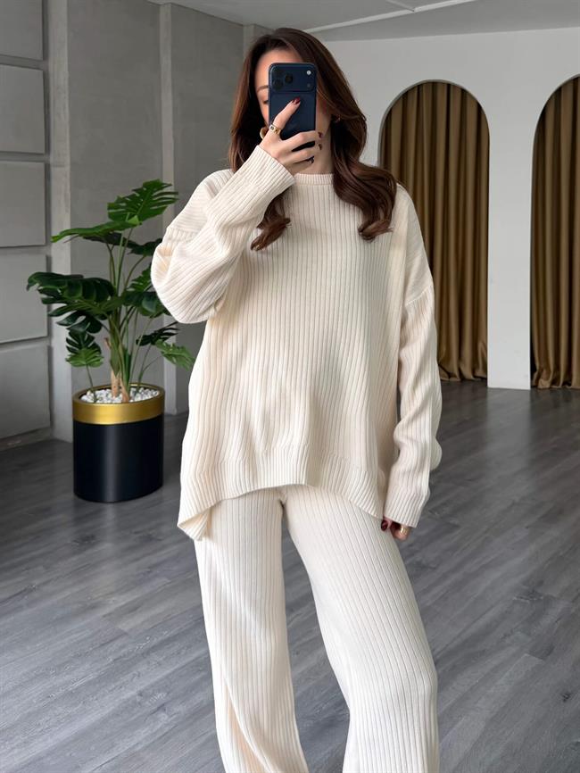 Bisiklet Yaka Fitilli Takım 4004 Krem