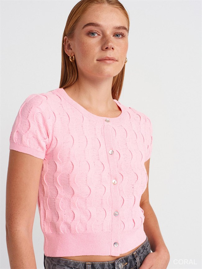 Bisiklet Yaka Hırka 60980 Pembe