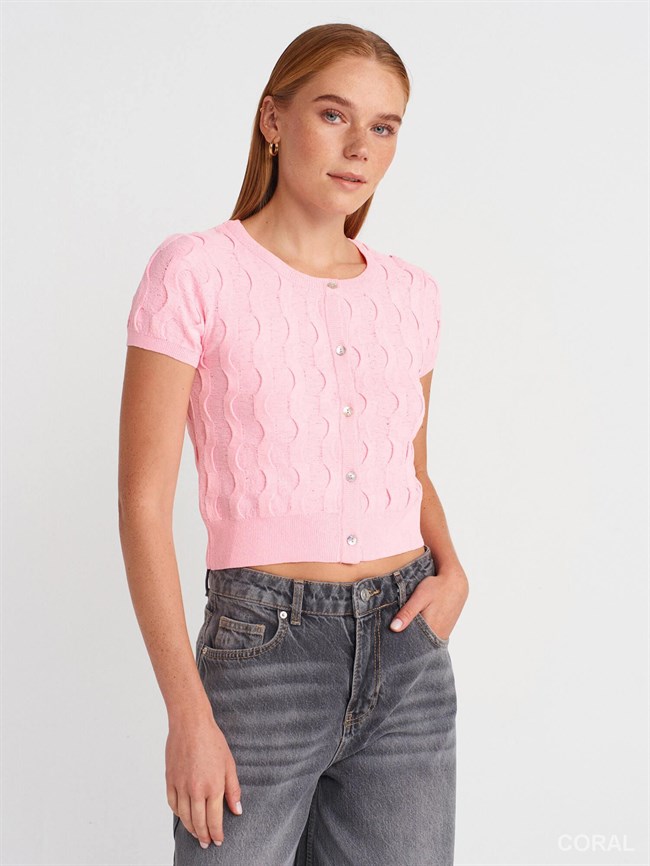 Bisiklet Yaka Hırka 60980 Pembe