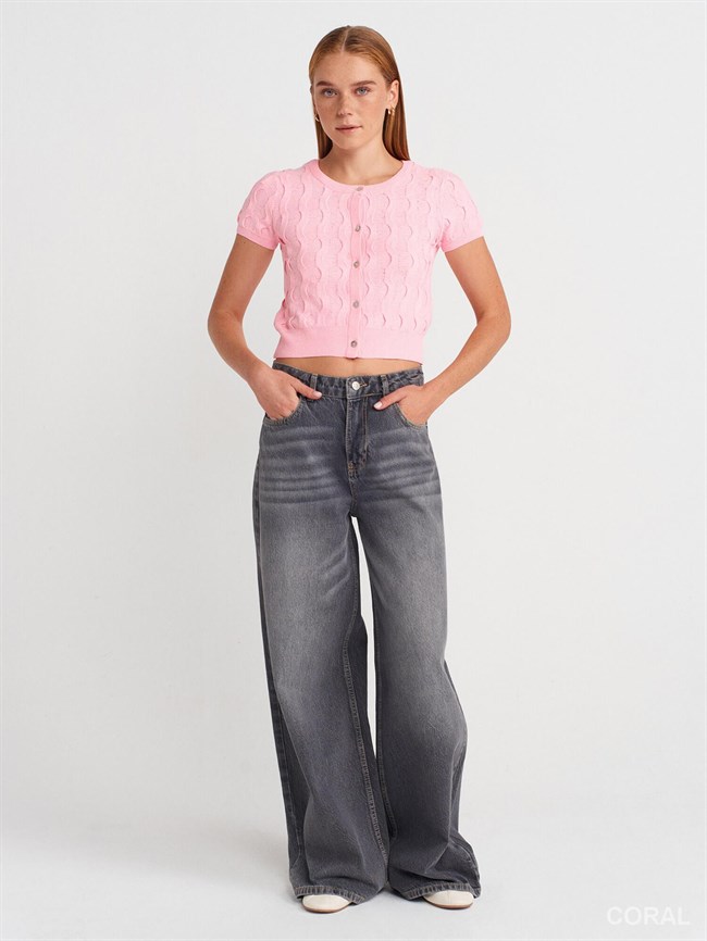 Bisiklet Yaka Hırka 60980 Pembe