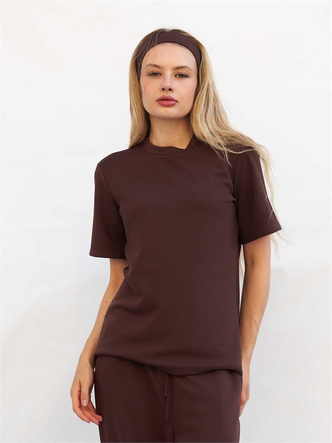 Bisiklet Yaka Oversize Tişört 050803 Kahve