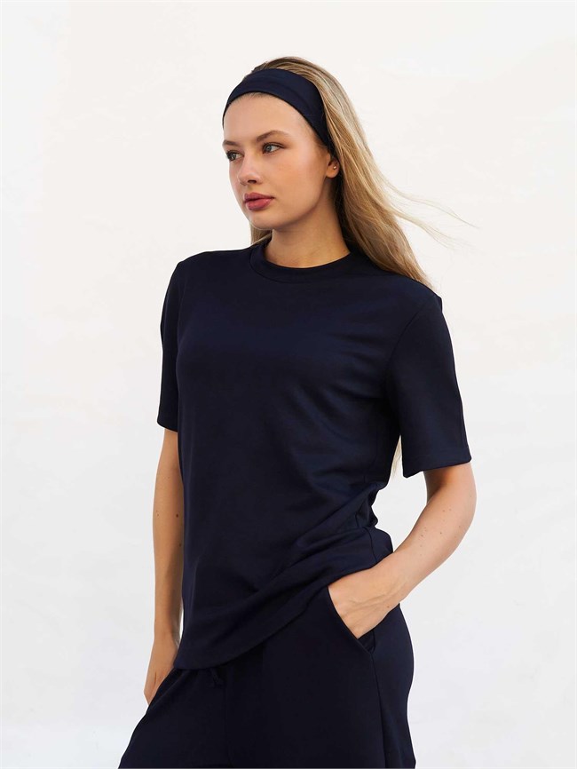 Bisiklet Yaka Oversize Tişört 050803 Lacivert