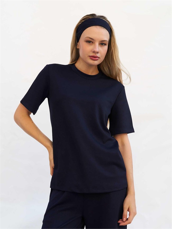 Bisiklet Yaka Oversize Tişört 050803 Lacivert