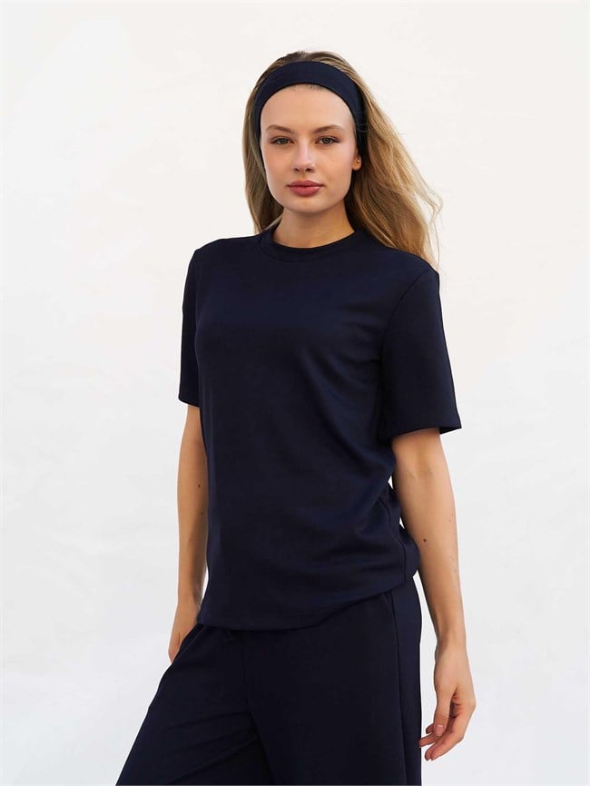 Bisiklet Yaka Oversize Tişört 050803 Lacivert