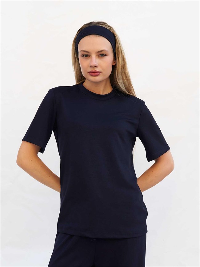 Bisiklet Yaka Oversize Tişört 050803 Lacivert