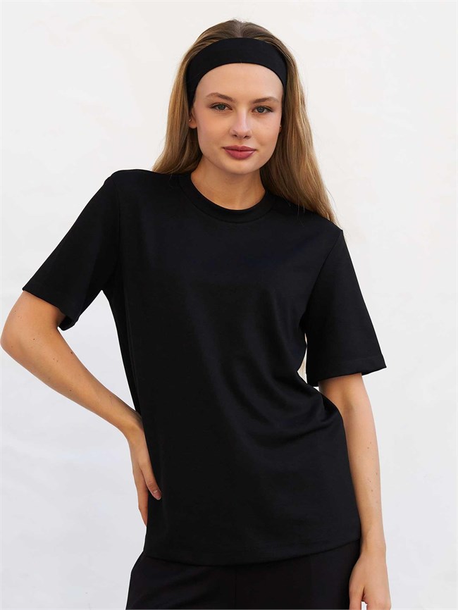 Bisiklet Yaka Oversize Tişört 050803 Siyah