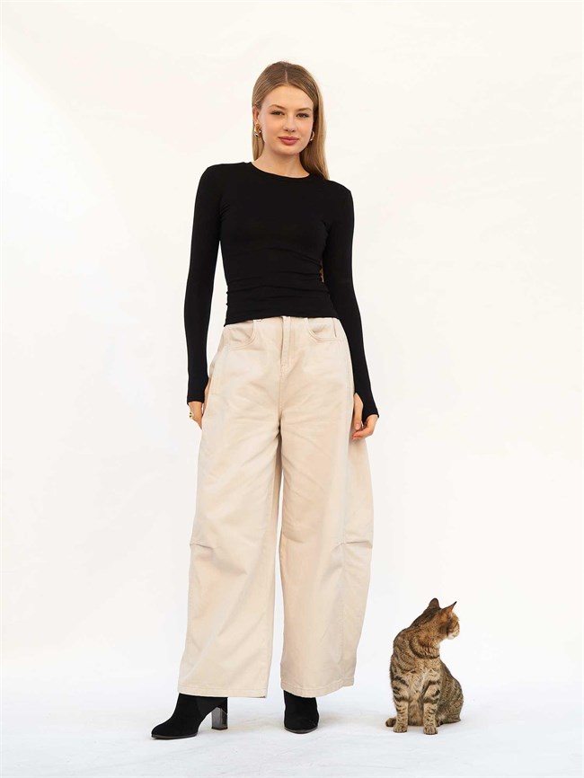 Bisiklet Yaka Parmaklı Basic Bluz 072040 Siyah