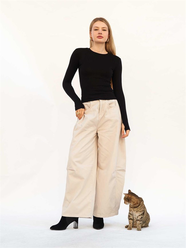 Bisiklet Yaka Parmaklı Basic Bluz 072040 Siyah