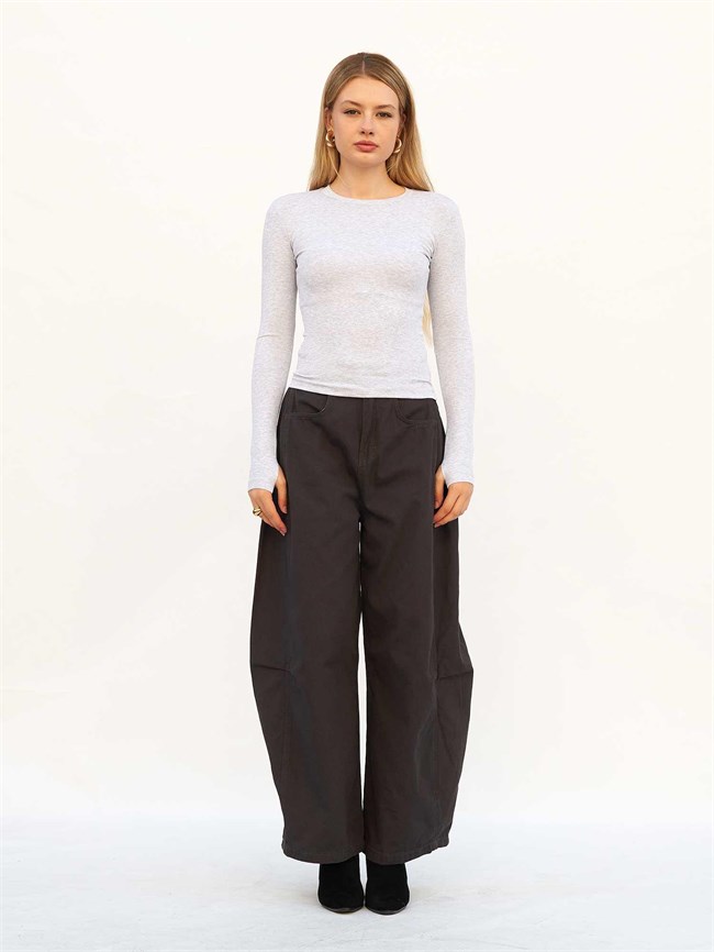 Bisiklet Yaka Parmaklı Basic Bluz 072040 Gri