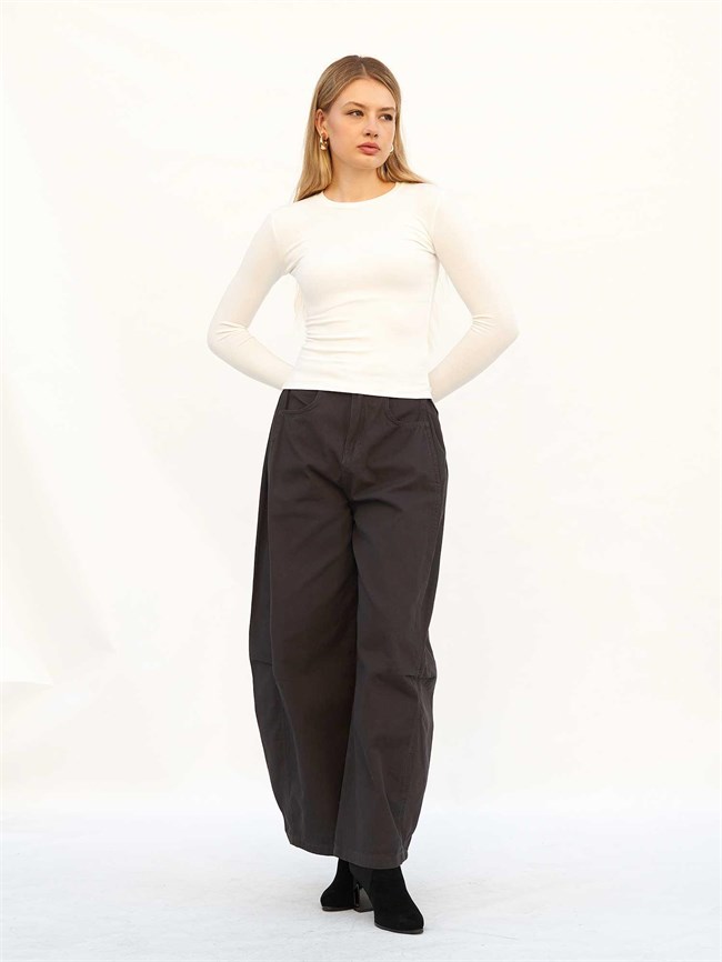 Bisiklet Yaka Parmaklı Basic Bluz 072040 Ekru