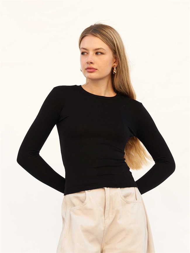 Bisiklet Yaka Parmaklı Basic Bluz 072040 Siyah