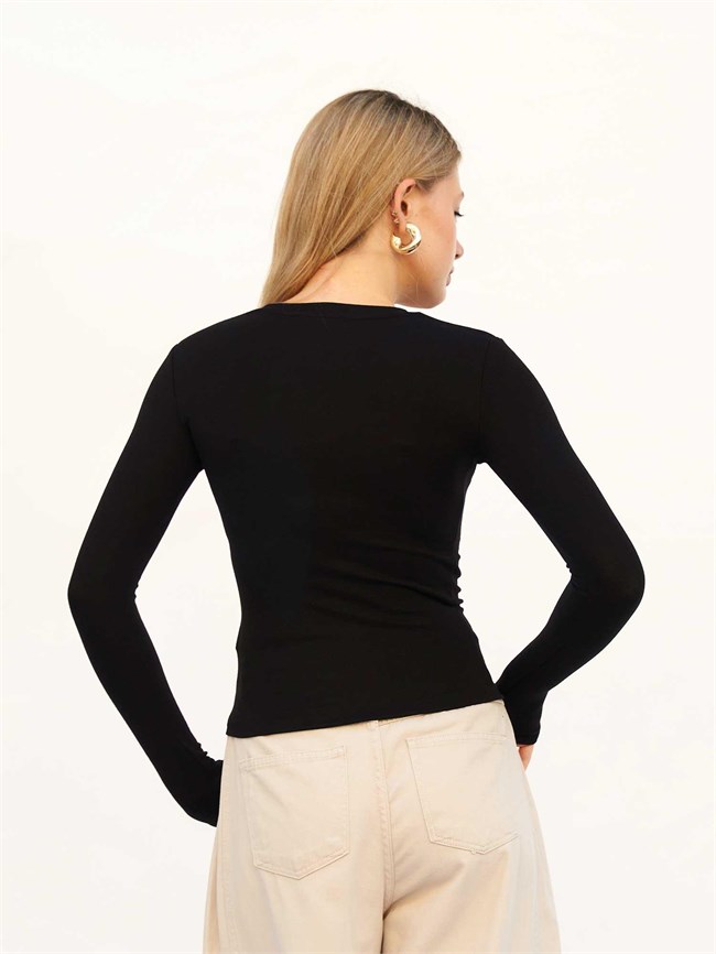 Bisiklet Yaka Parmaklı Basic Bluz 072040 Siyah