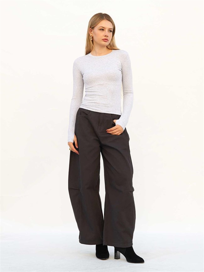 Bisiklet Yaka Parmaklı Basic Bluz 072040 Gri