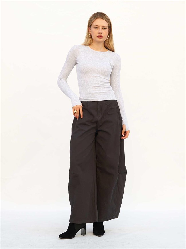 Bisiklet Yaka Parmaklı Basic Bluz 072040 Gri