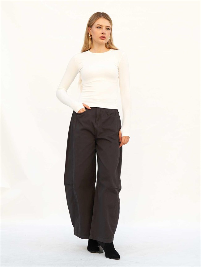 Bisiklet Yaka Parmaklı Basic Bluz 072040 Ekru