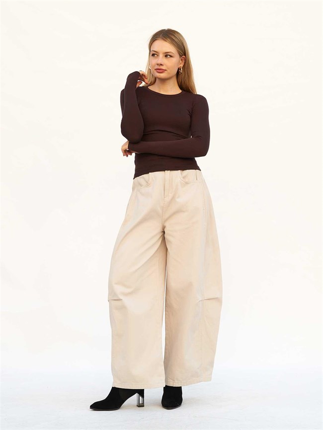 Bisiklet Yaka Parmaklı Basic Bluz 072040 Kahve