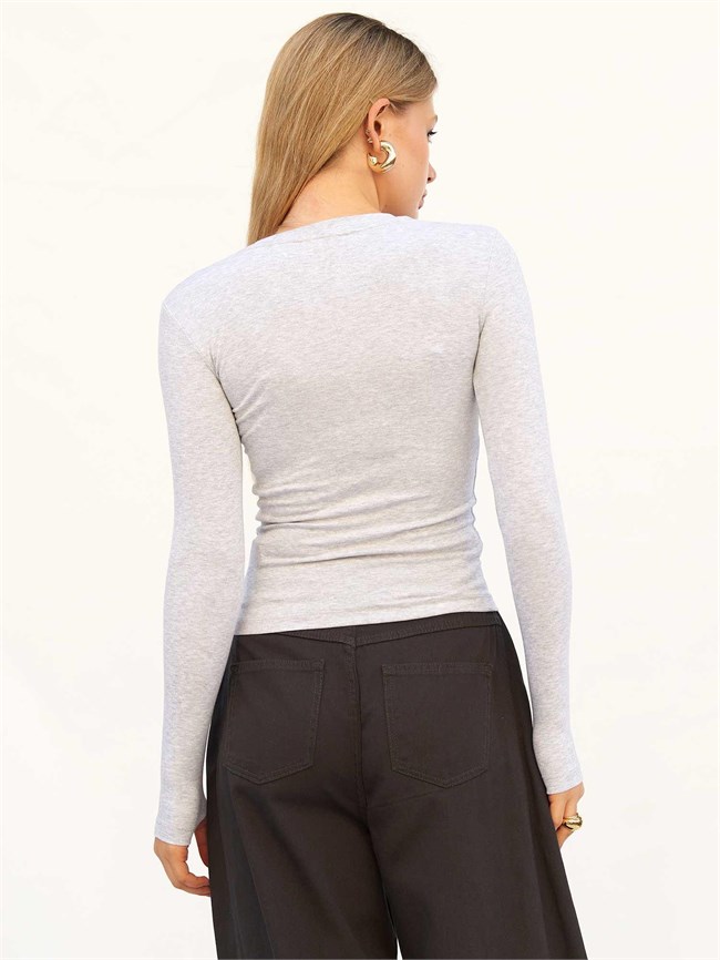 Bisiklet Yaka Parmaklı Basic Bluz 072040 Gri