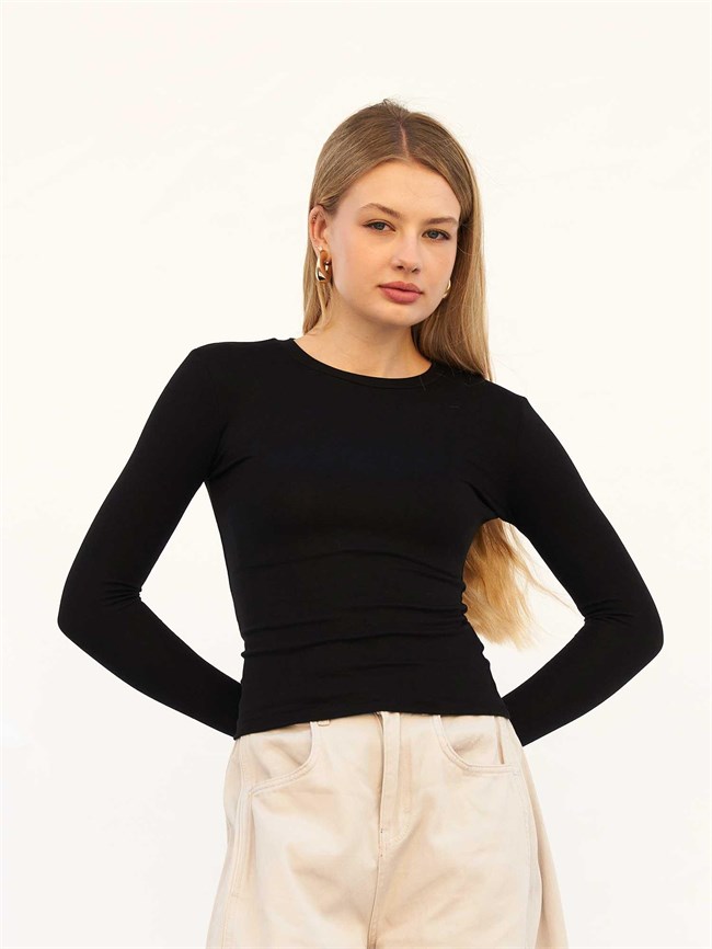 Bisiklet Yaka Parmaklı Basic Bluz 072040 Siyah