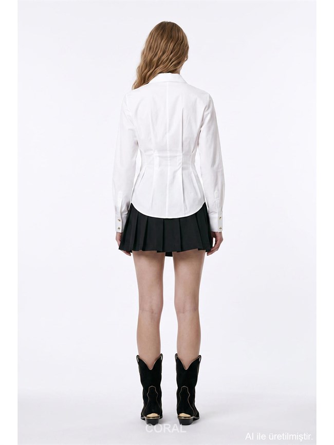 BLZ02788 Aksesuar Detaylı Kruvaze Bluz Ekru