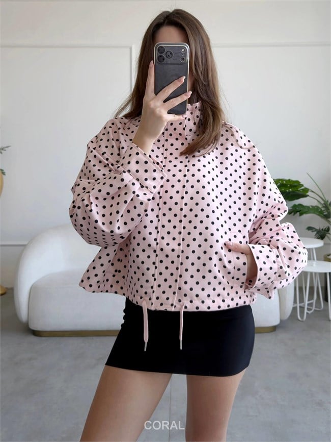 Boğazlı Küçük Puantiyeli Mont 9788 Pembe