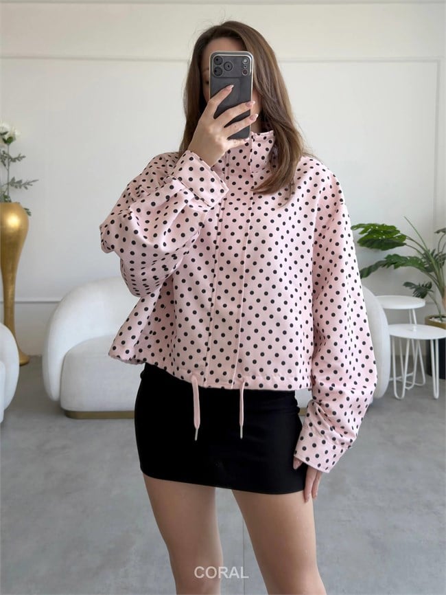 Boğazlı Küçük Puantiyeli Mont 9788 Pembe