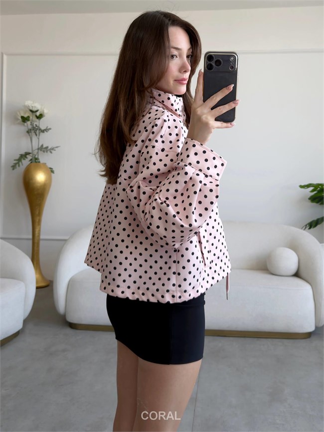 Boğazlı Küçük Puantiyeli Mont 9788 Pembe