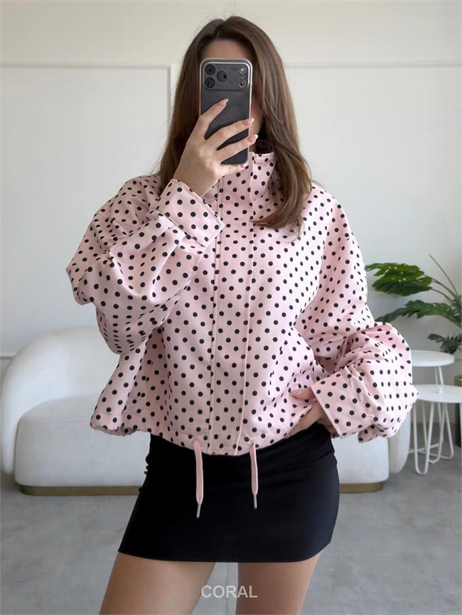 Boğazlı Küçük Puantiyeli Mont 9788 Pembe