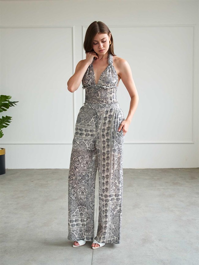 Bohem Desenli Crop Pantolon Takım 220669 Lacivert