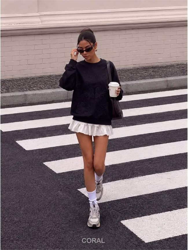 Boncuklu Çiçek İşlemeli Sweatshirt 5947 Siyah