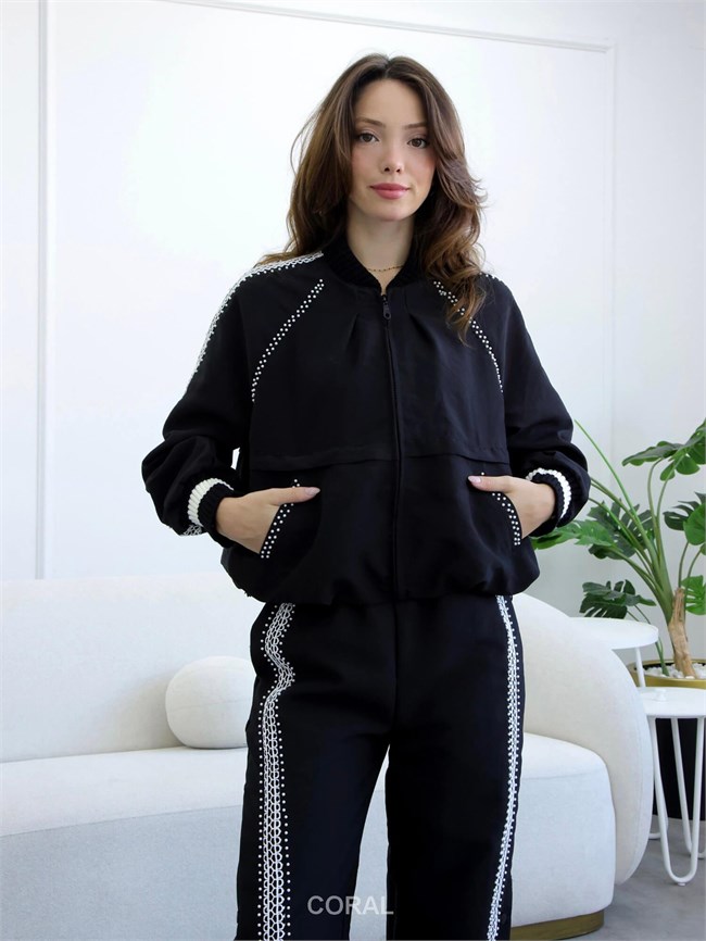 Boncuklu Nakış Detaylı Takım 37640 Siyah / Beyaz