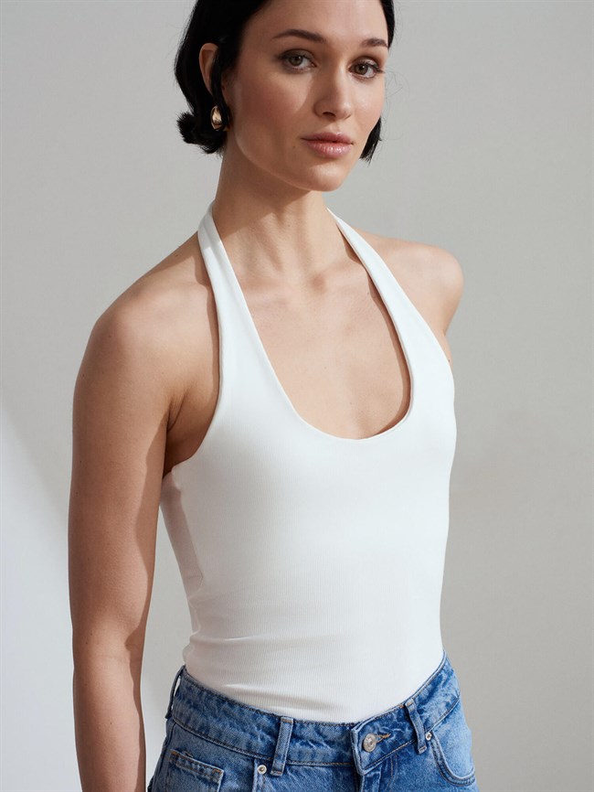 Boyundan Askılı Halter Yaka Badi 21052 Ekru