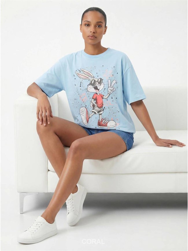 Bugs Bunny Baskılı Tişört 7589 Bebe Mavi