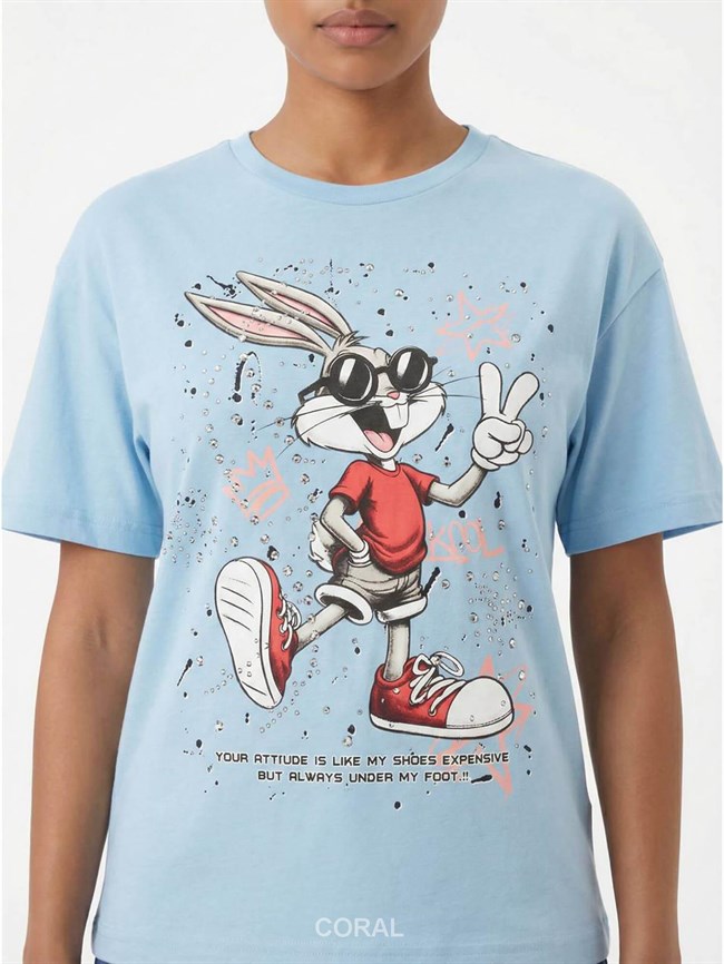 Bugs Bunny Baskılı Tişört 7589 Bebe Mavi