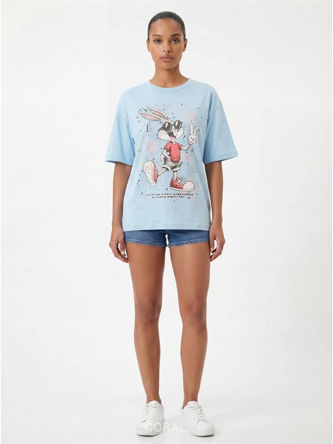 Bugs Bunny Baskılı Tişört 7589 Bebe Mavi