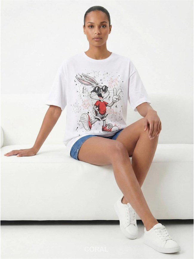 Bugs Bunny Baskılı Tişört 7589 Beyaz