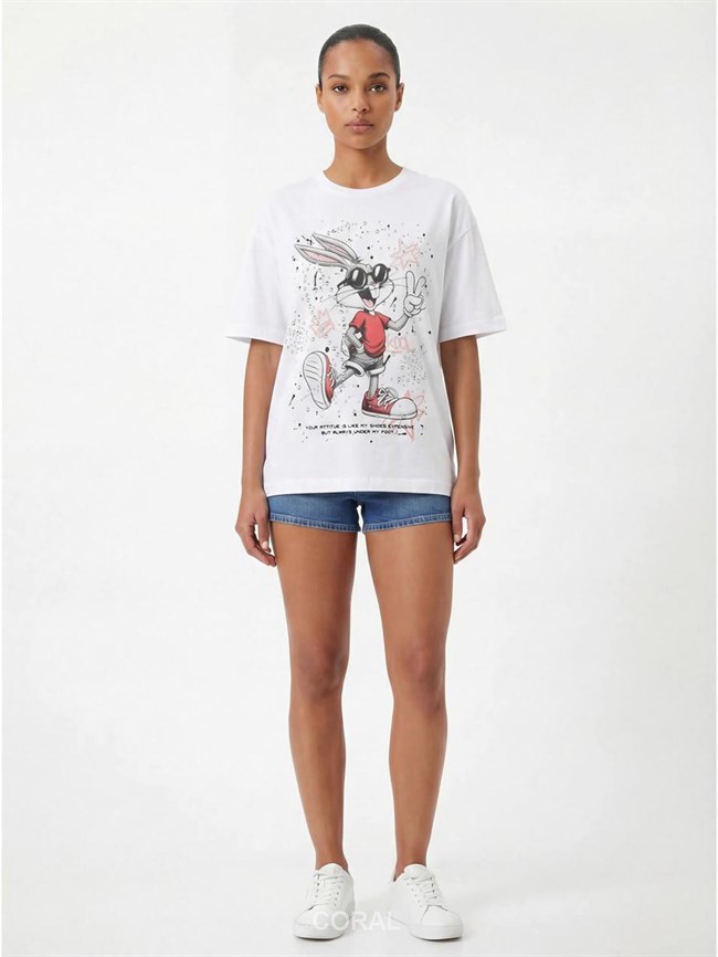 Bugs Bunny Baskılı Tişört 7589 Beyaz