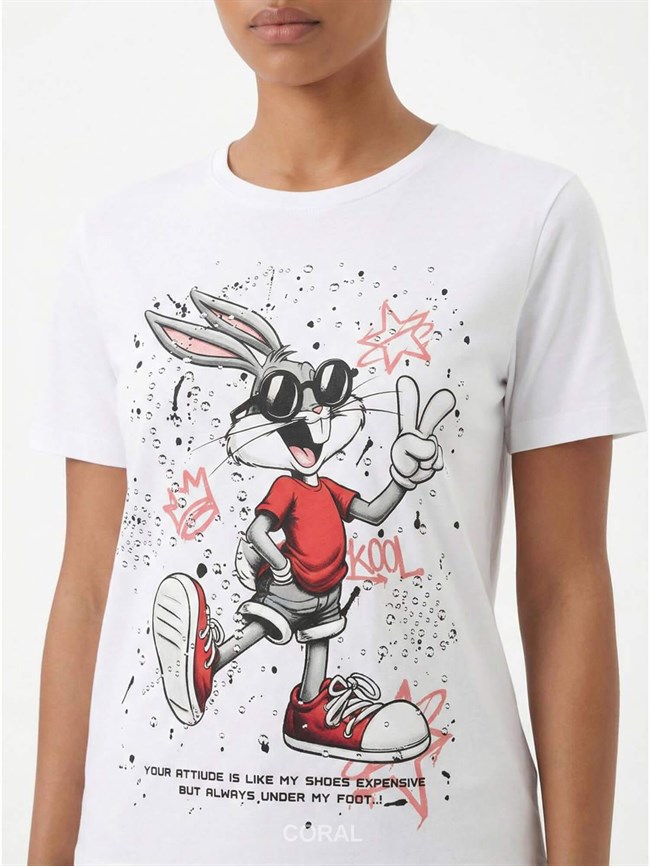 Bugs Bunny Baskılı Tişört 7589 Beyaz