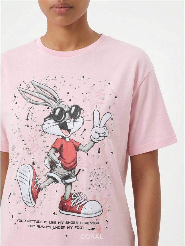 Bugs Bunny Baskılı Tişört 7589 Pembe