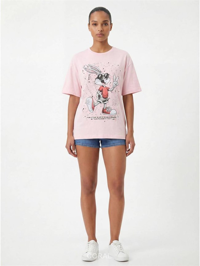Bugs Bunny Baskılı Tişört 7589 Pembe