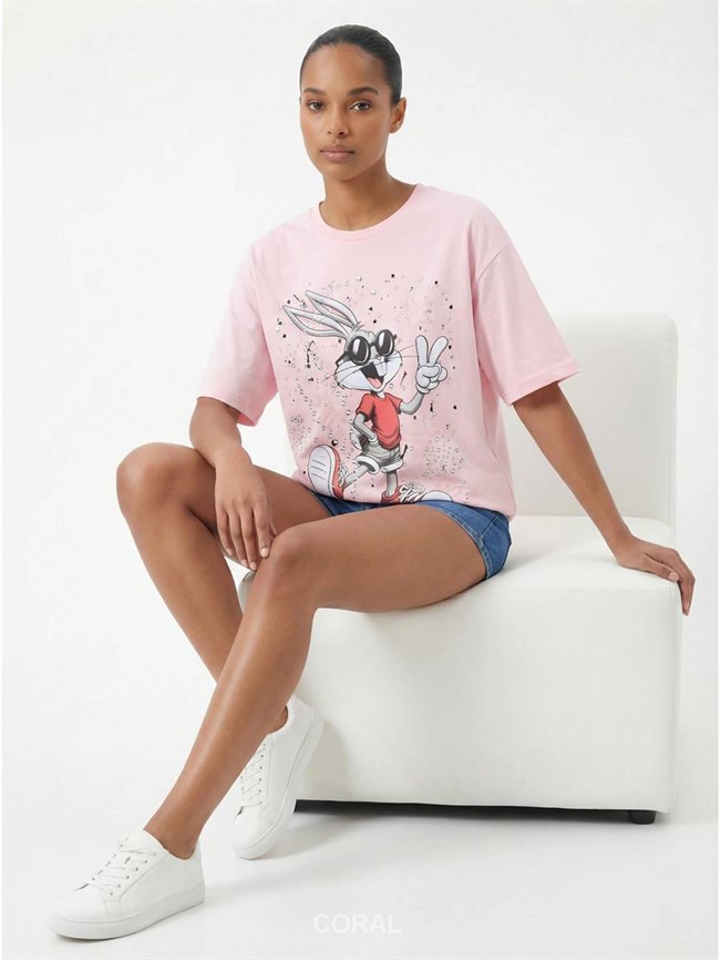 Bugs Bunny Baskılı Tişört 7589 Pembe