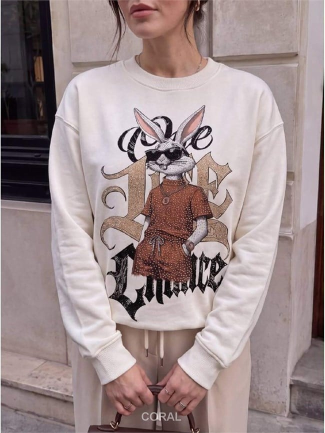 BugsBunny Taşlı SweatShirt 5924 Beyaz