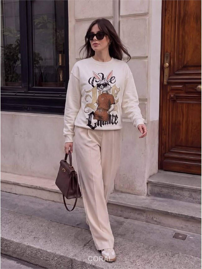 BugsBunny Taşlı SweatShirt 5924 Beyaz