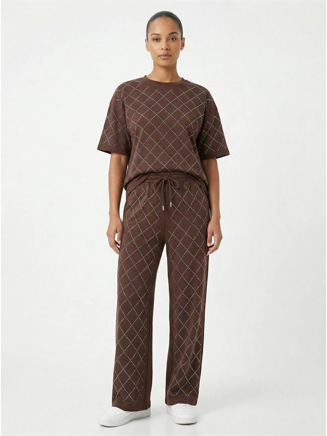 Büyük Baklava Taşlı Takım 7487 Kahve