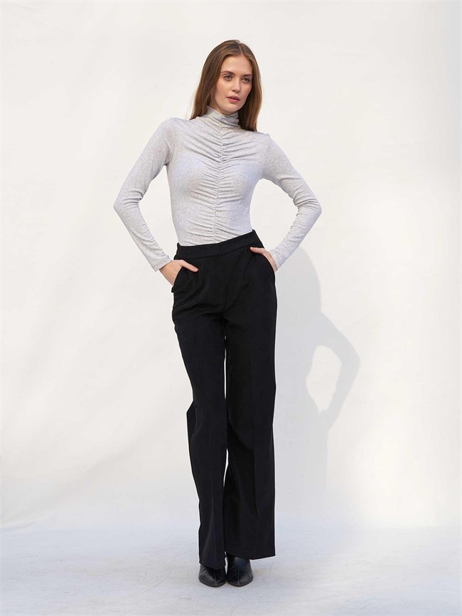 Büzgülü Boğazlı Body 072045 Önü Gri