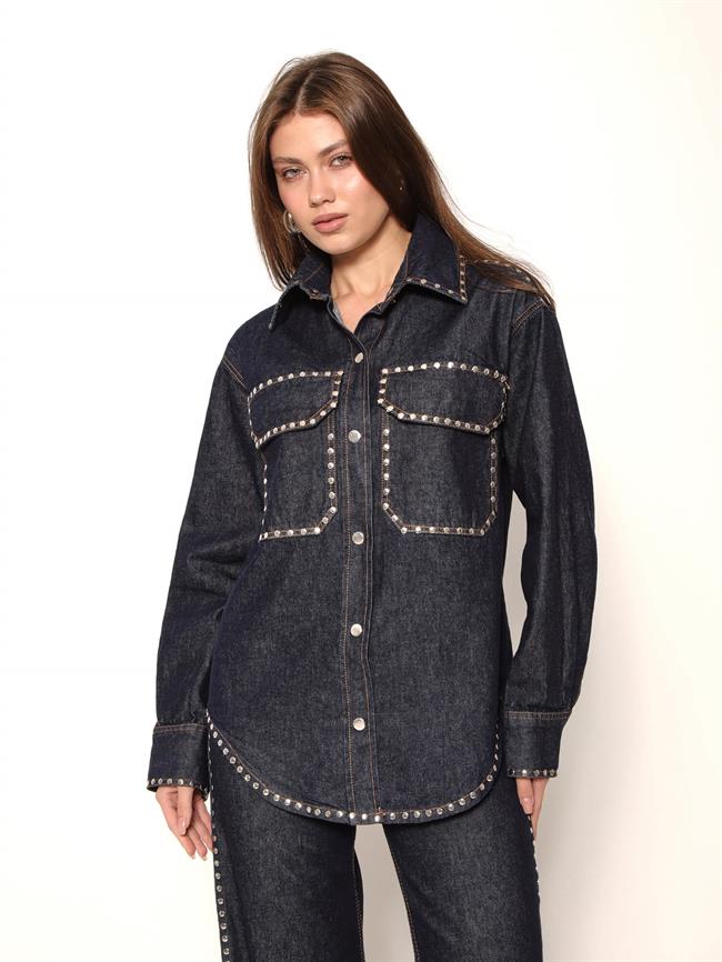 Çakım Detaylı Gömlekli Kot Takım 0622 Lacivert