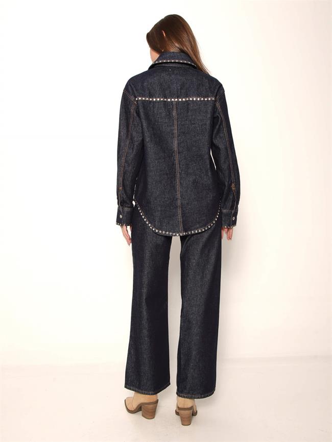 Çakım Detaylı Gömlekli Kot Takım 0622 Lacivert