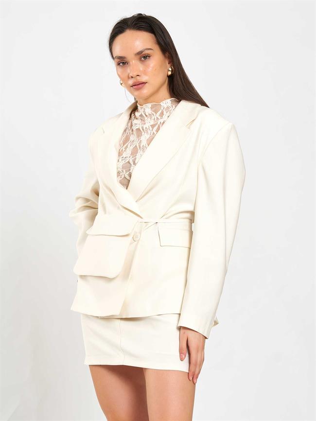 Çantalı Oversize Ceket 131057 Krem