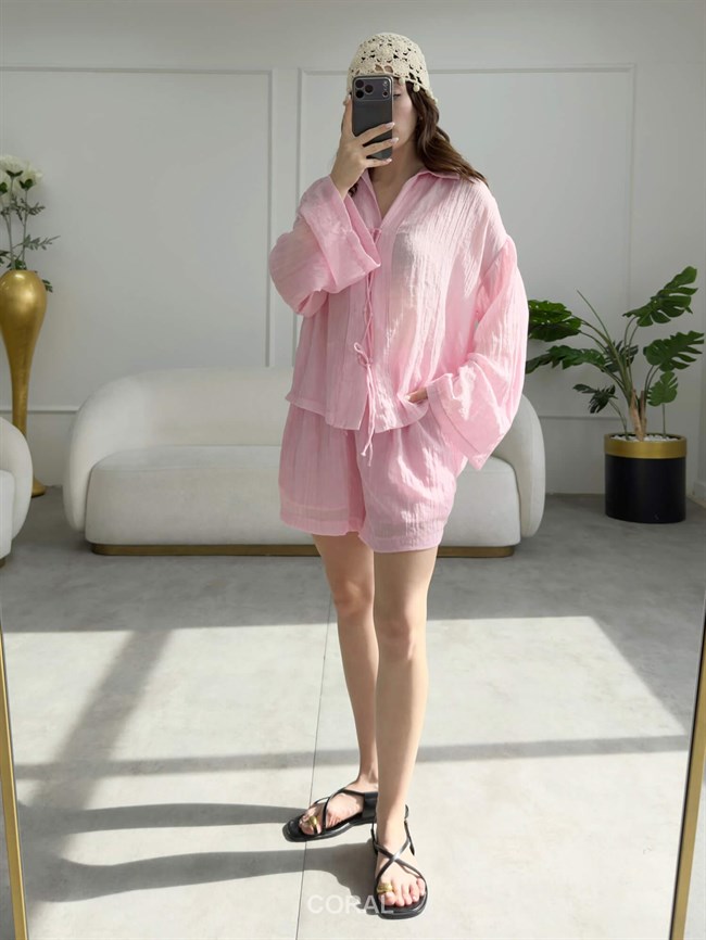 Çapraz Bağcıklı Şortlu Takım 51439 Pembe