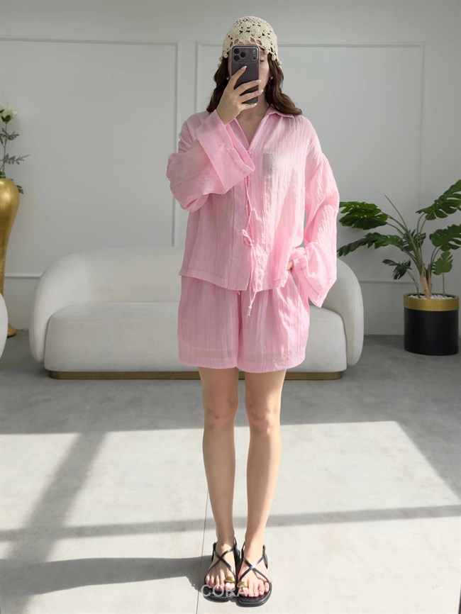 Çapraz Bağcıklı Şortlu Takım 51439 Pembe